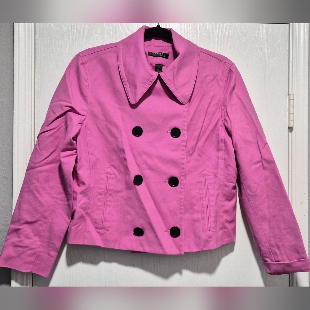 Lauren Ralph Lauren Pink Double-Breasted Cropped Jacket Size Large